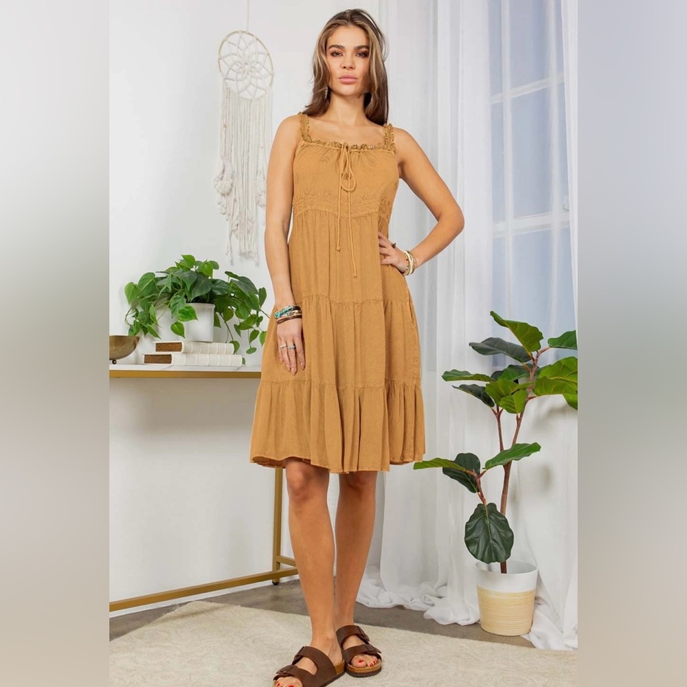 Latte Embroidery Dress by Young Threads